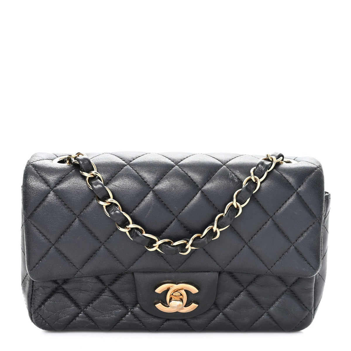 Lambskin Quilted Mini Rectangular Flap Black