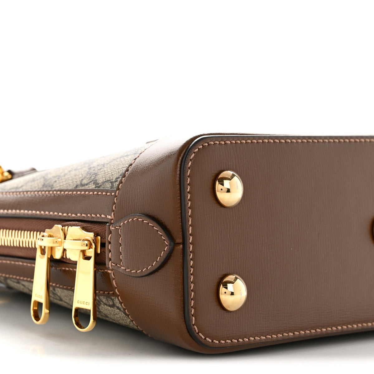 GG Supreme Monogram Azalea Calfskin Small Horsebit 1955 Top Handle Bag Beige Ebony Brown Sugar