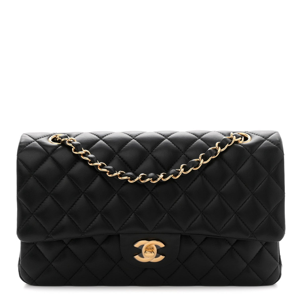Lambskin Quilted Medium Double Flap Black