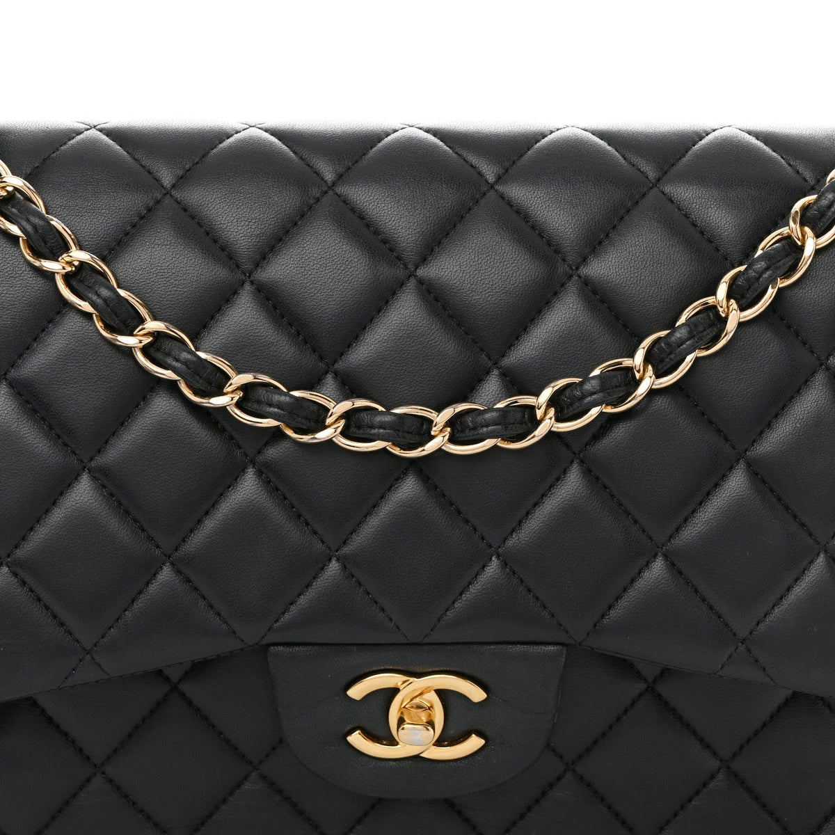 Lambskin Quilted Jumbo Double Flap Black