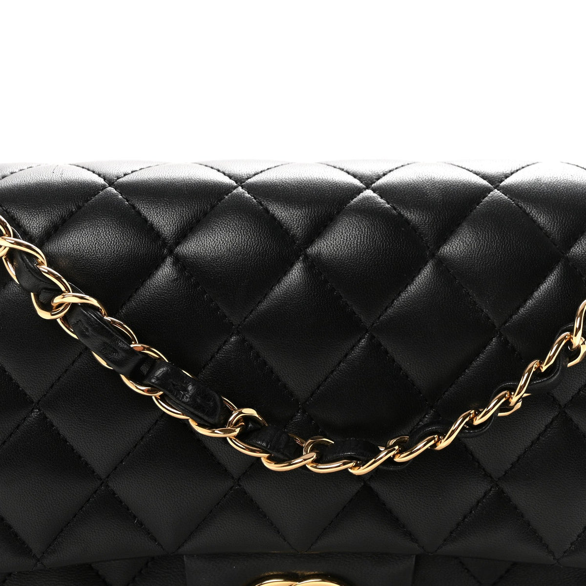Lambskin Quilted Medium Double Flap Black