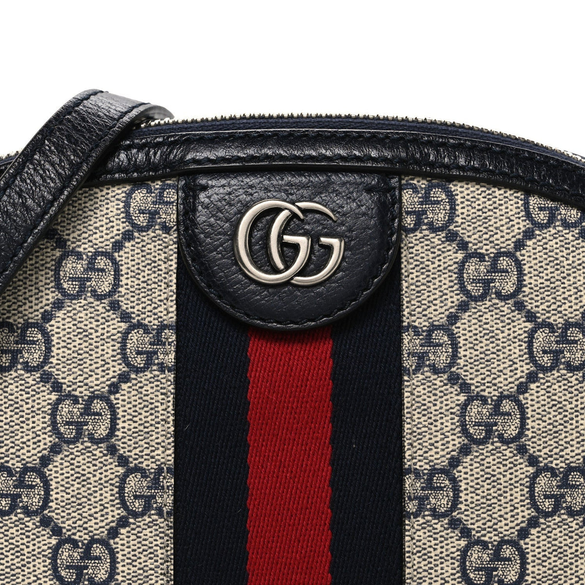 GG Supreme Monogram Textured Dollar Calfskin Web Small Ophidia Dome Shoulder Bag Beige Blue