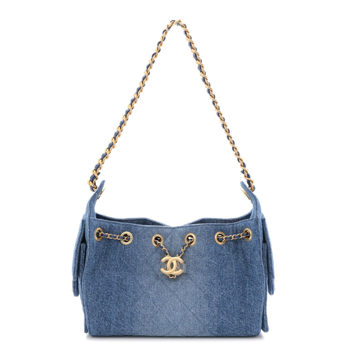 Washed Denim Quilted Mini Chanel 25 Handbag Blue