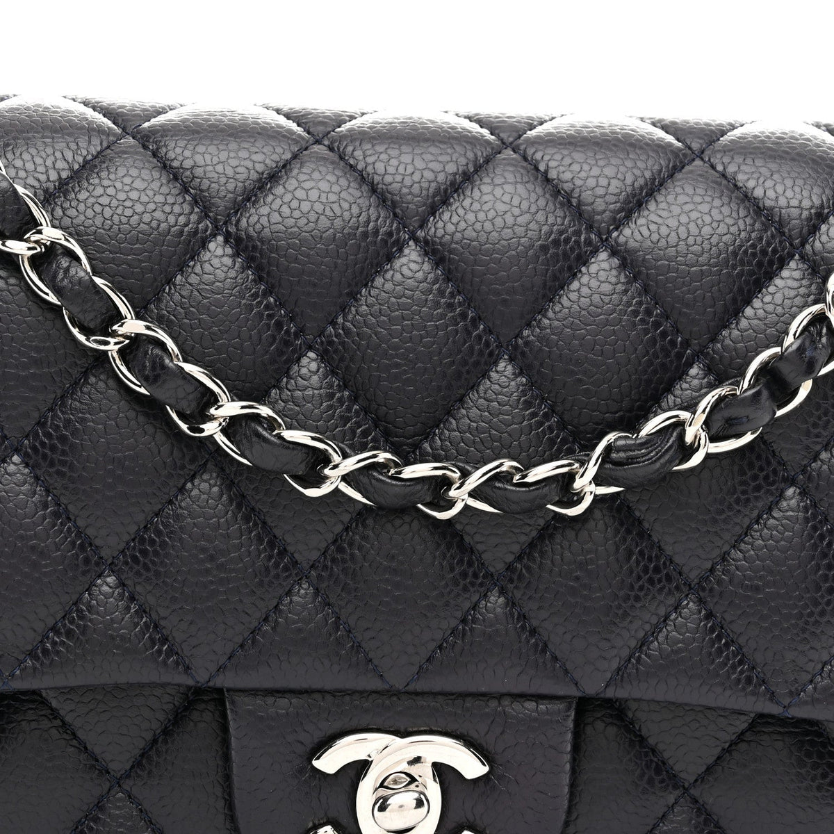 Caviar Quilted Medium Double Flap Navy