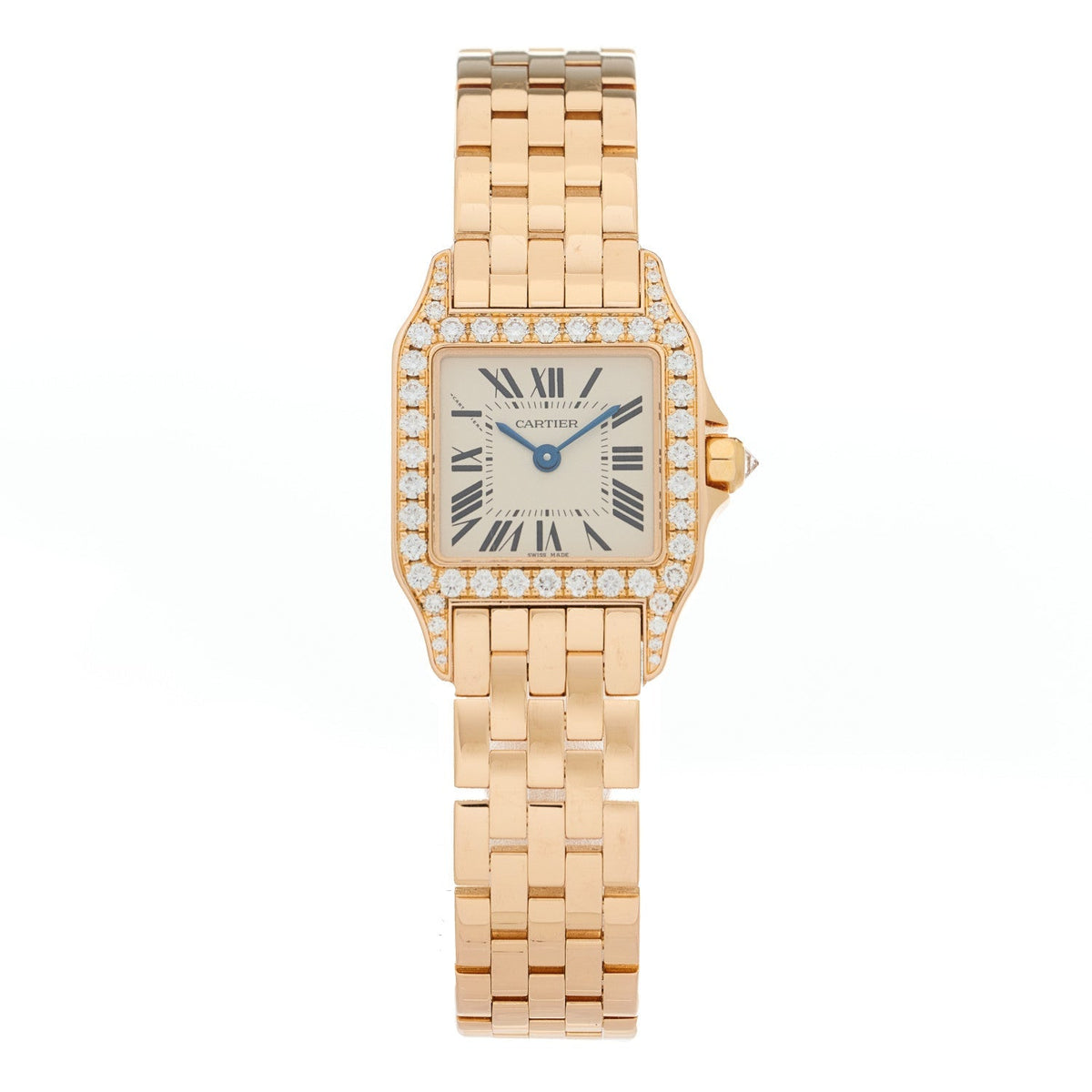 18K Pink Gold Diamond Bezel 20mm Santos Demoiselle Quartz Watch