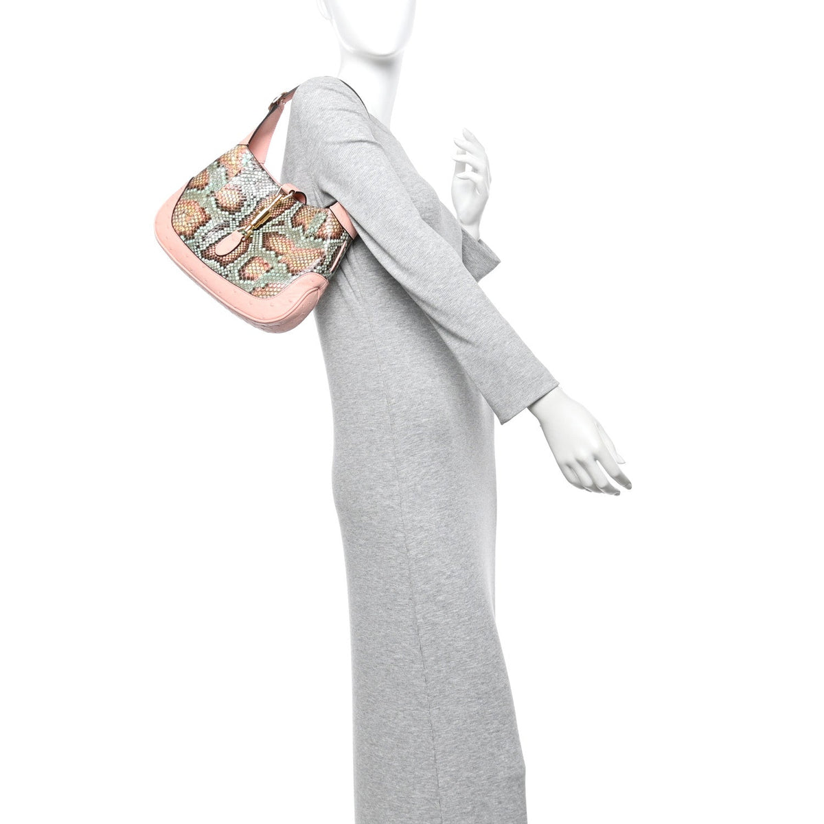 Snakeskin Ostrich Calfskin Small Jackie 1961 Hobo Pink Multicolor