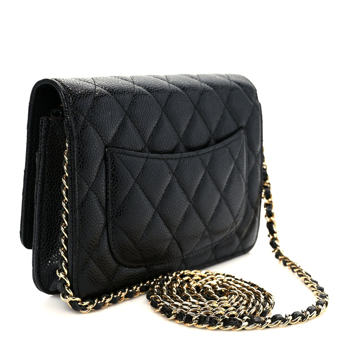 Caviar Quilted Wallet on Chain WOC Black