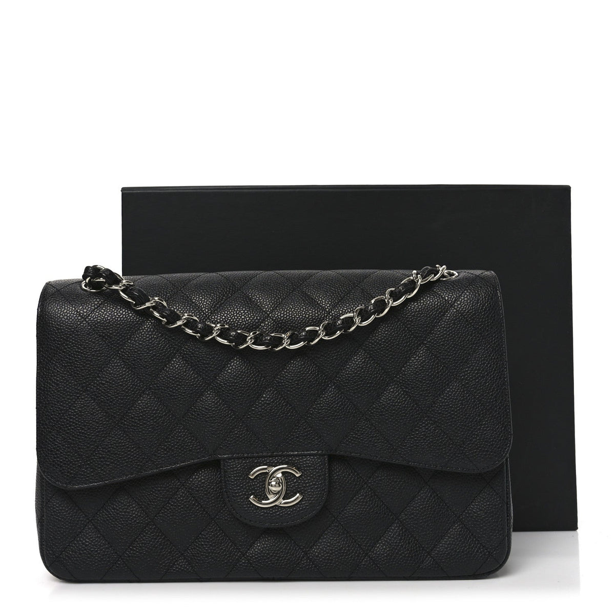 Caviar Quilted Jumbo Double Flap Black