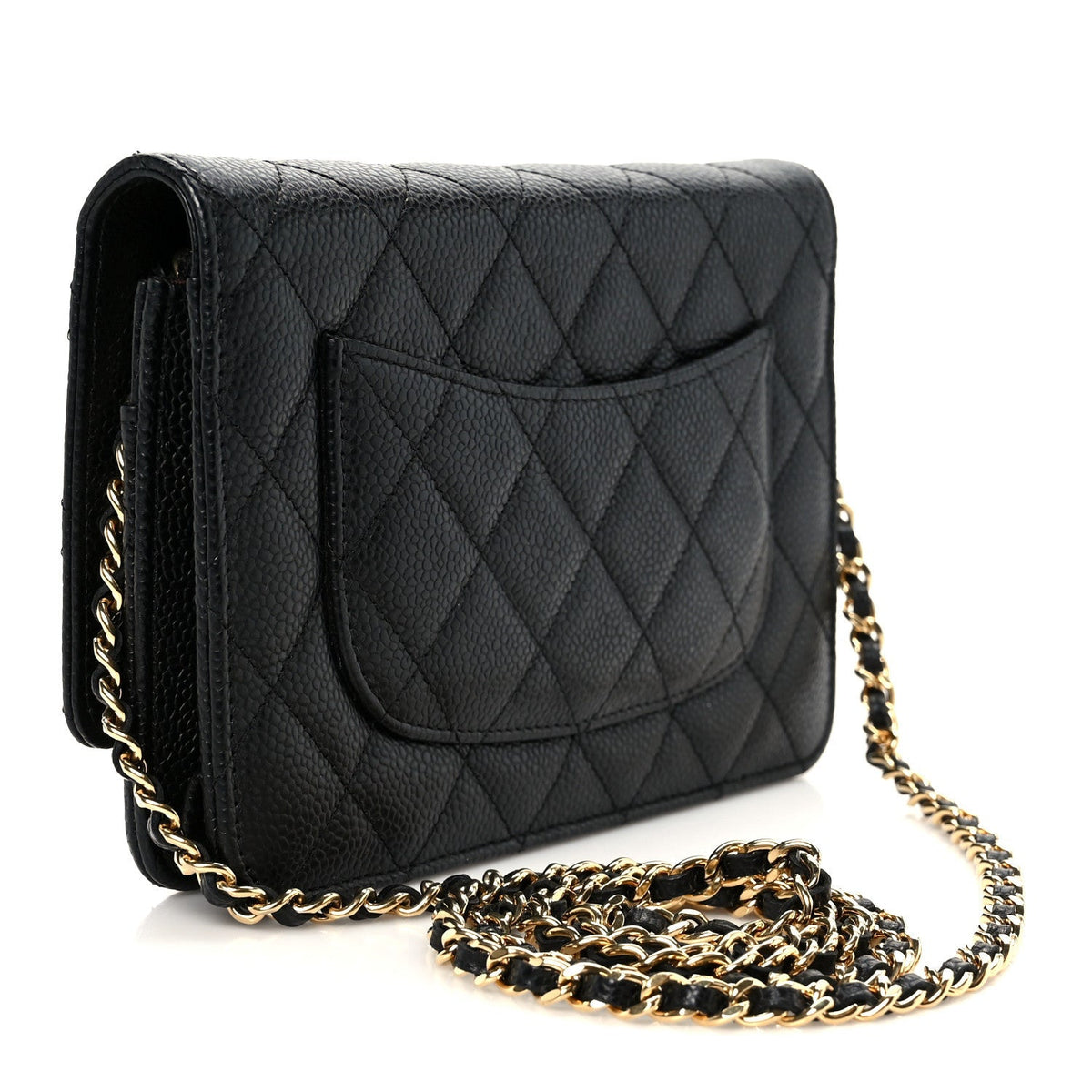 Caviar Quilted Wallet on Chain WOC Black