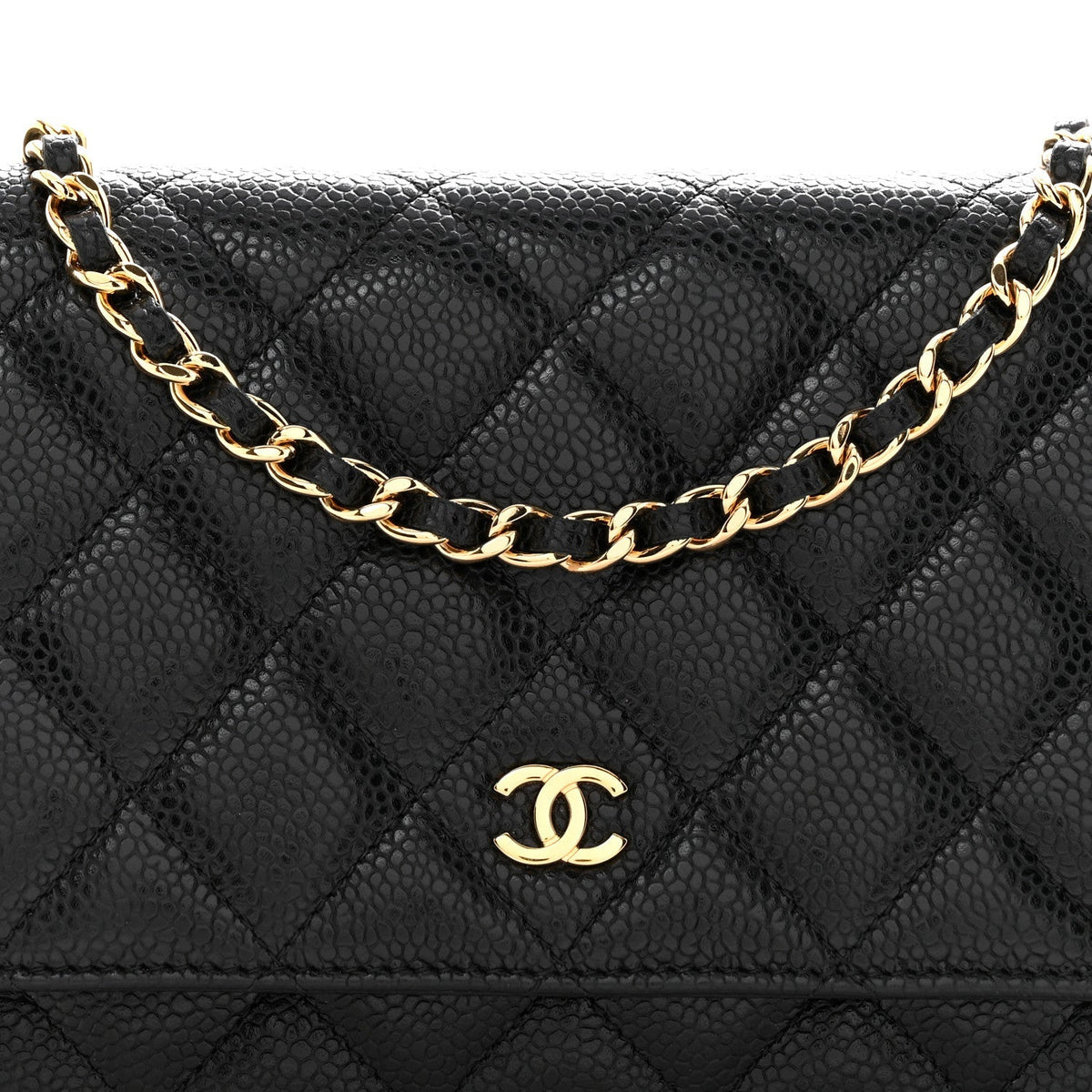 Caviar Quilted Wallet on Chain WOC Black