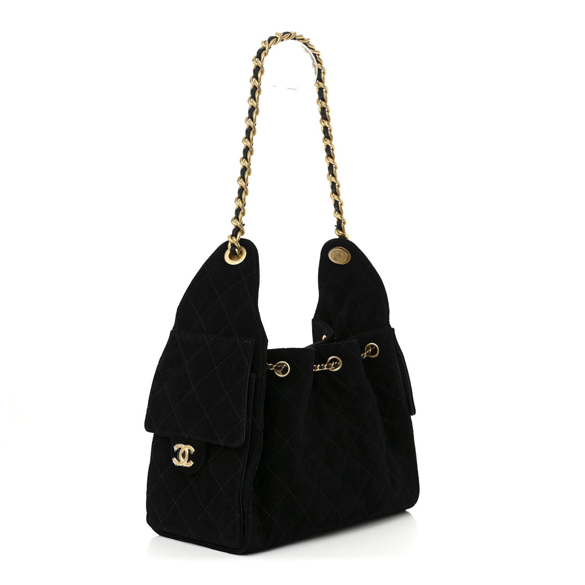 Suede Quilted Small Chanel 25 Handbag Black