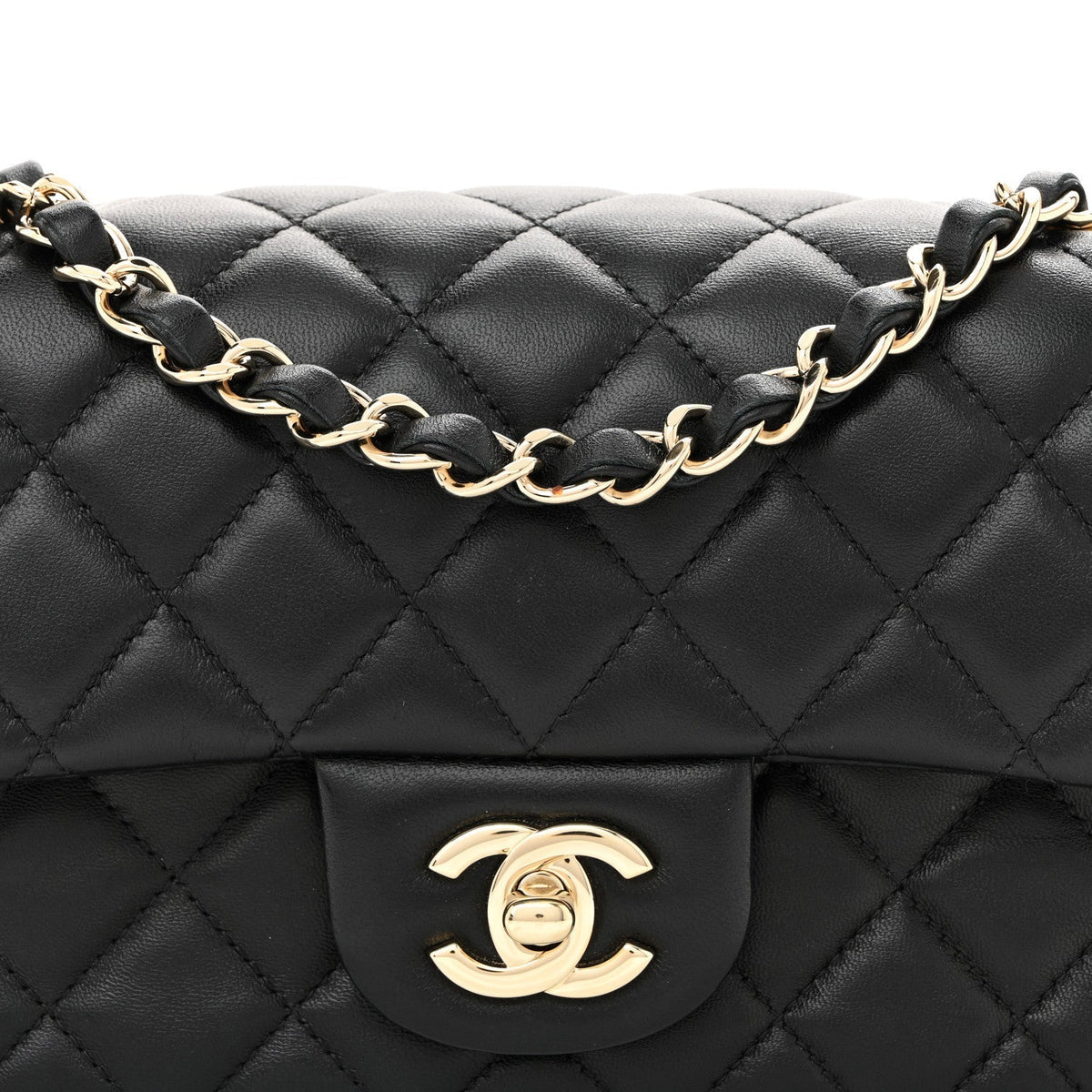 Lambskin Quilted Mini Rectangular Flap Black