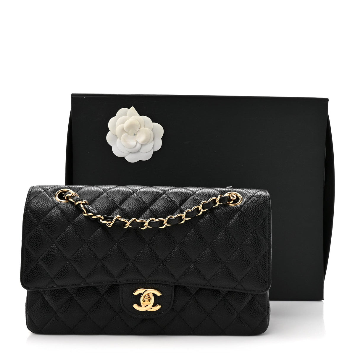 Caviar Quilted Medium Double Flap Black