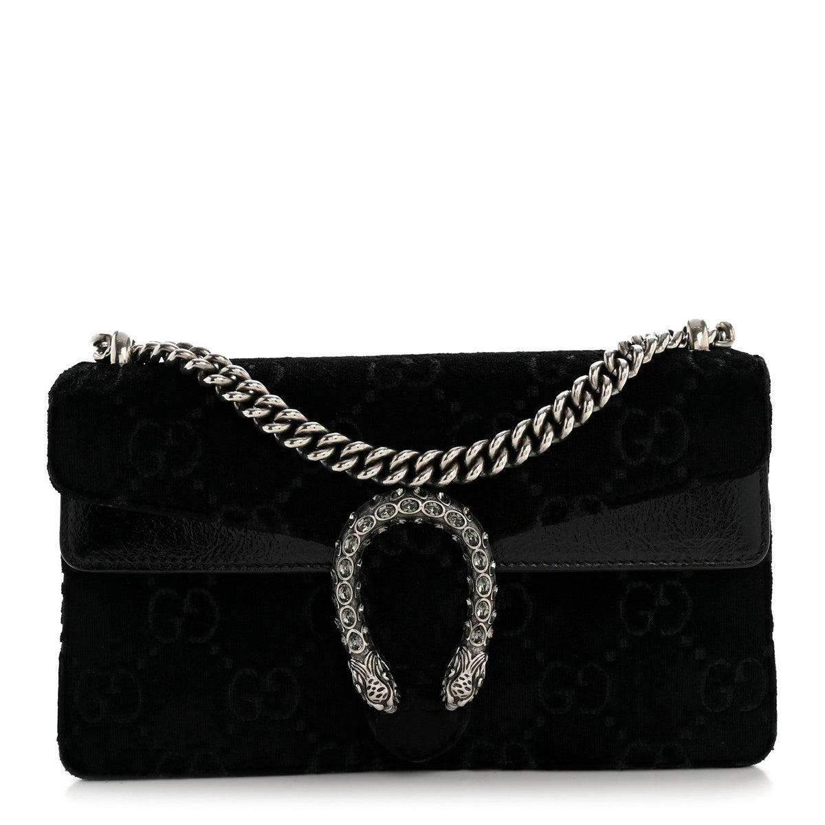 Velvet Skipper Crystal GG Monogram Small Dionysus Shoulder Bag Black Black Diamond