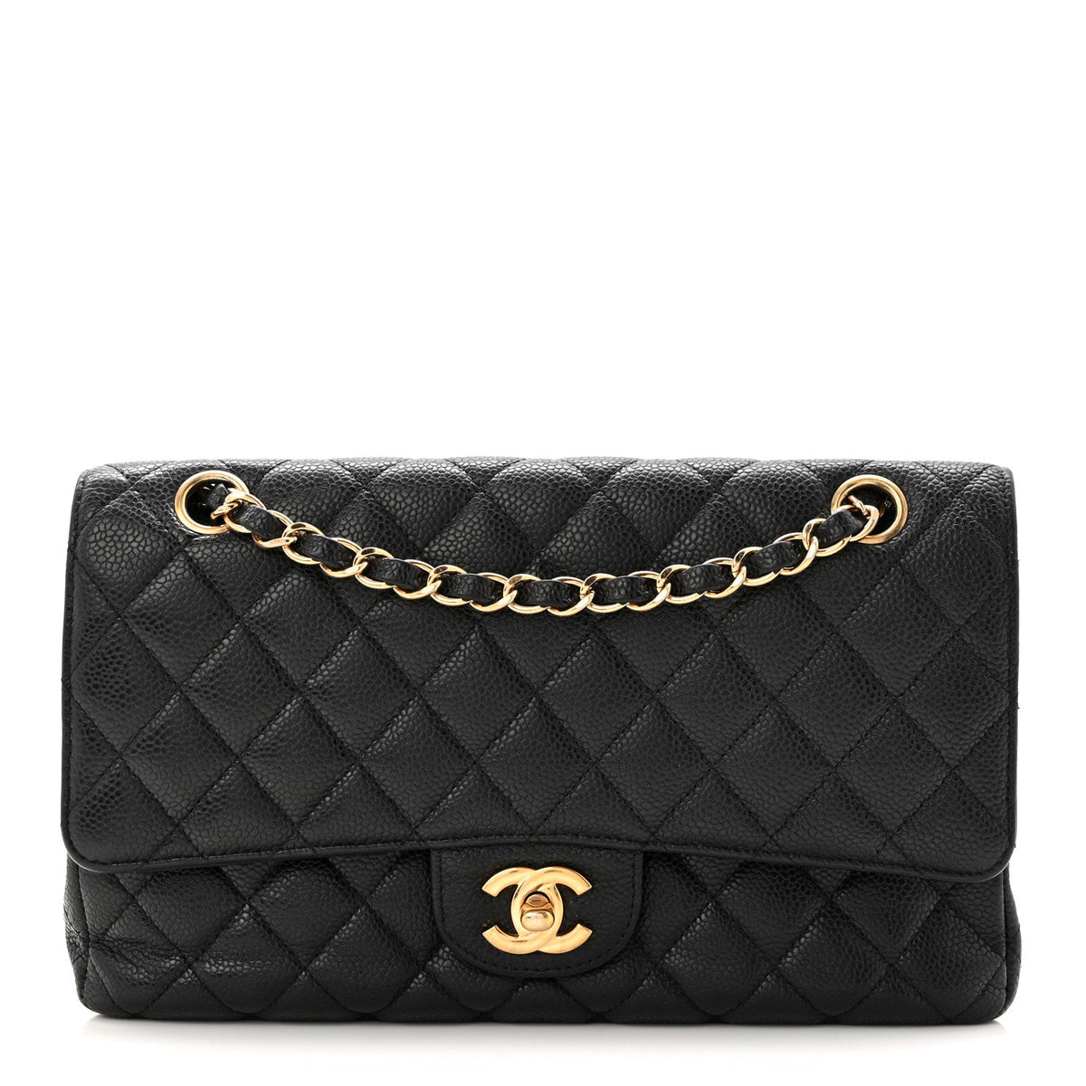 Caviar Quilted Medium Double Flap Black