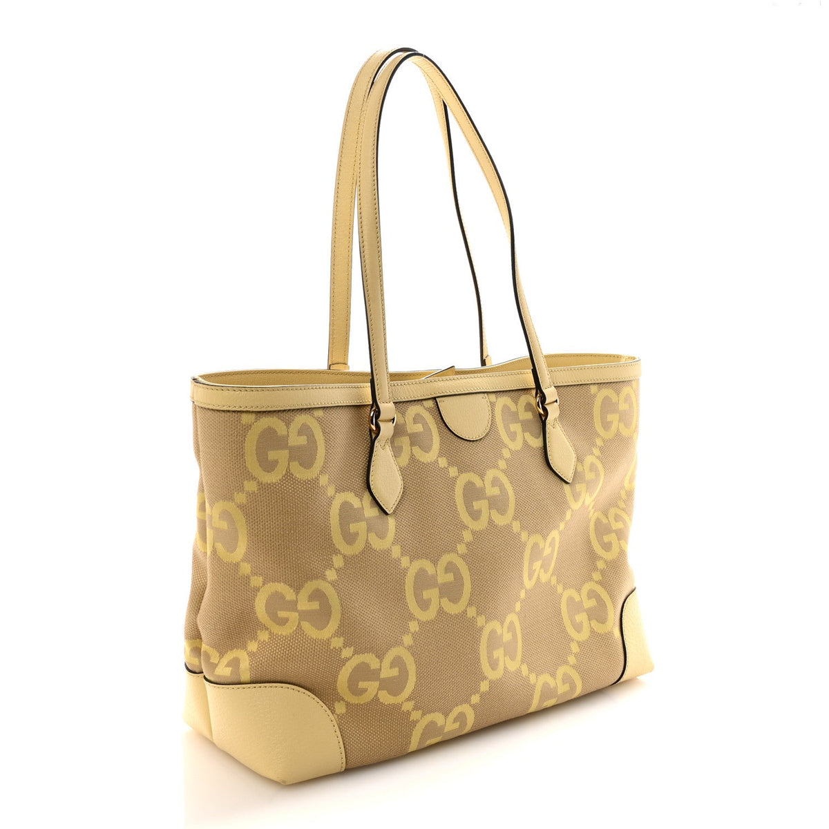 Monogram Jumbo GG Textured Dollar Calfskin Medium Ophidia Shopping Tote Beige Banana