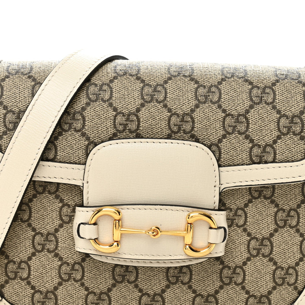 GG Supreme Monogram Web Mini Horsebit 1955 Shoulder Bag Beige Mystic White