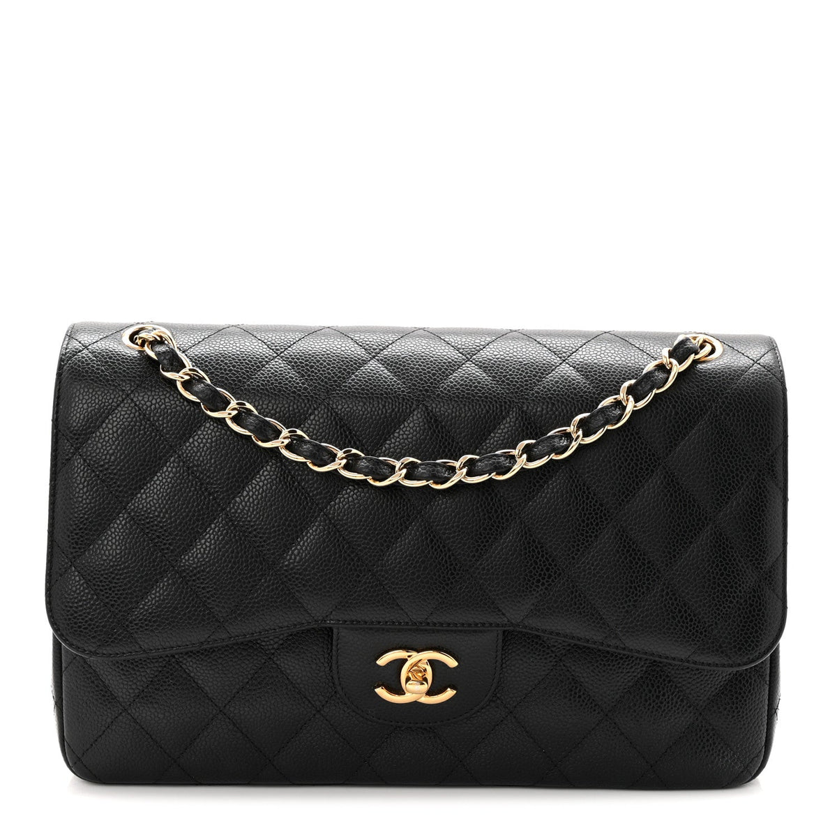 Caviar Quilted Jumbo Double Flap Black