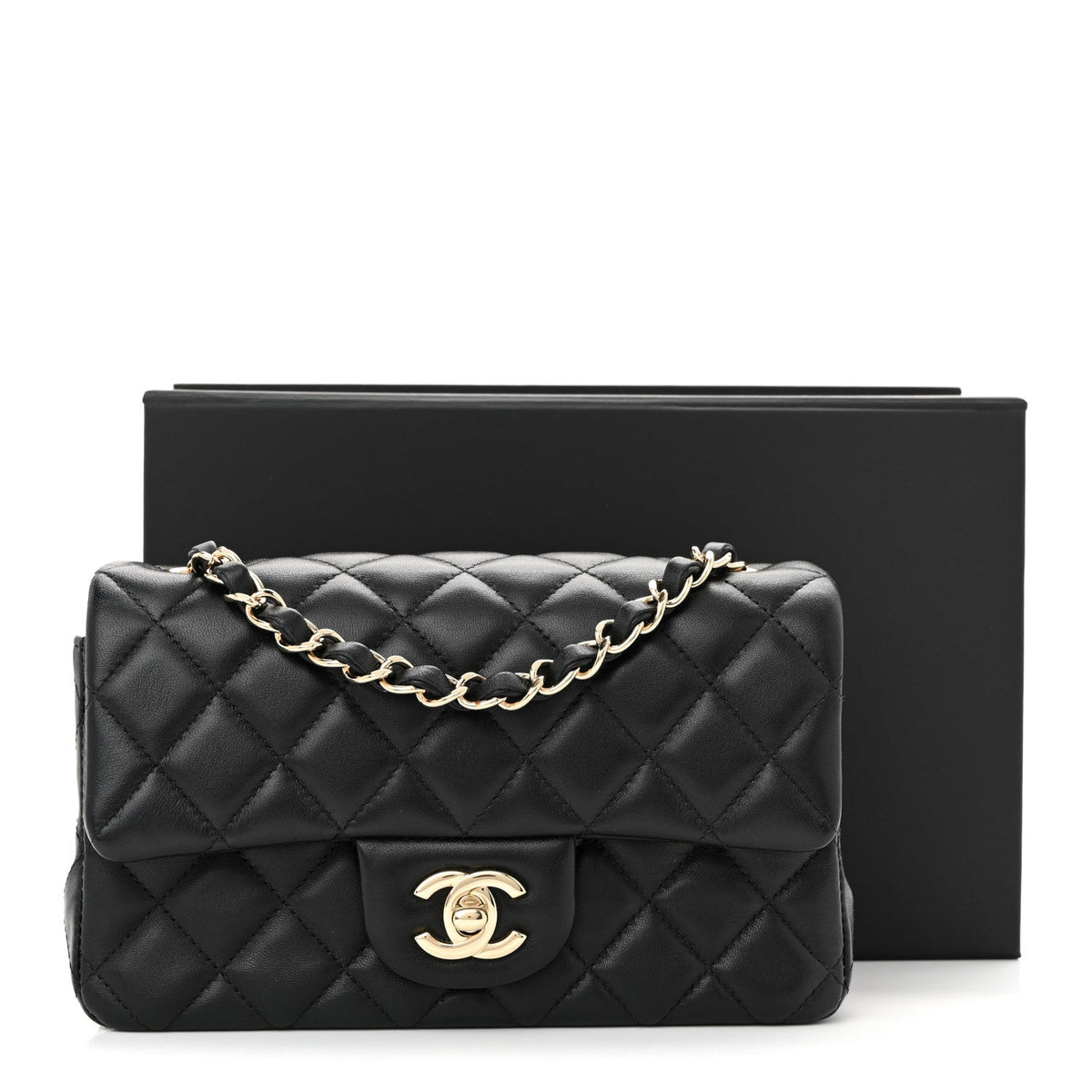 Lambskin Quilted Mini Rectangular Flap Black