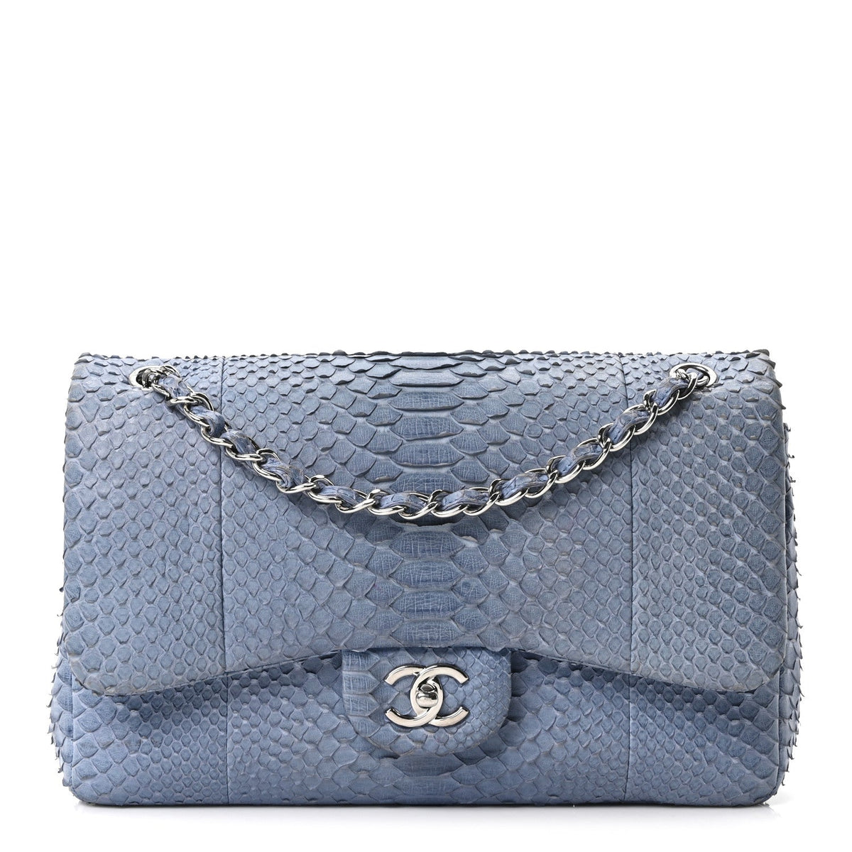 Snakeskin Jumbo Double Flap Light Blue