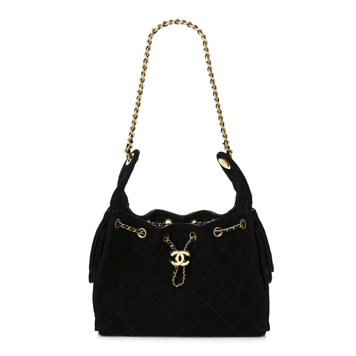 Suede Quilted Small Chanel 25 Handbag Black