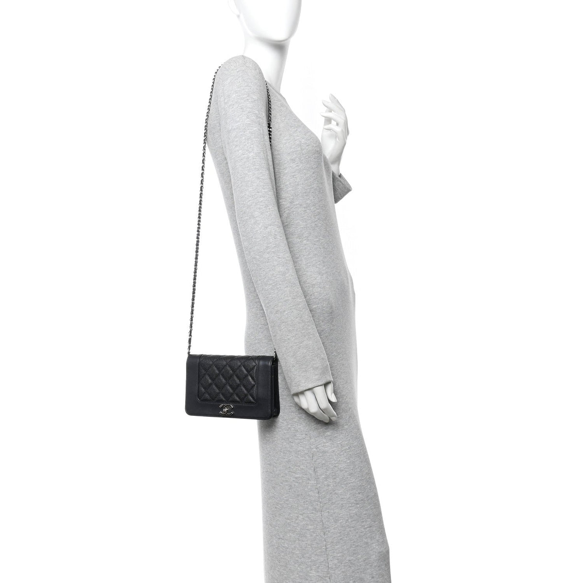 Caviar Quilted Vintage Mademoiselle Wallet On Chain WOC Black