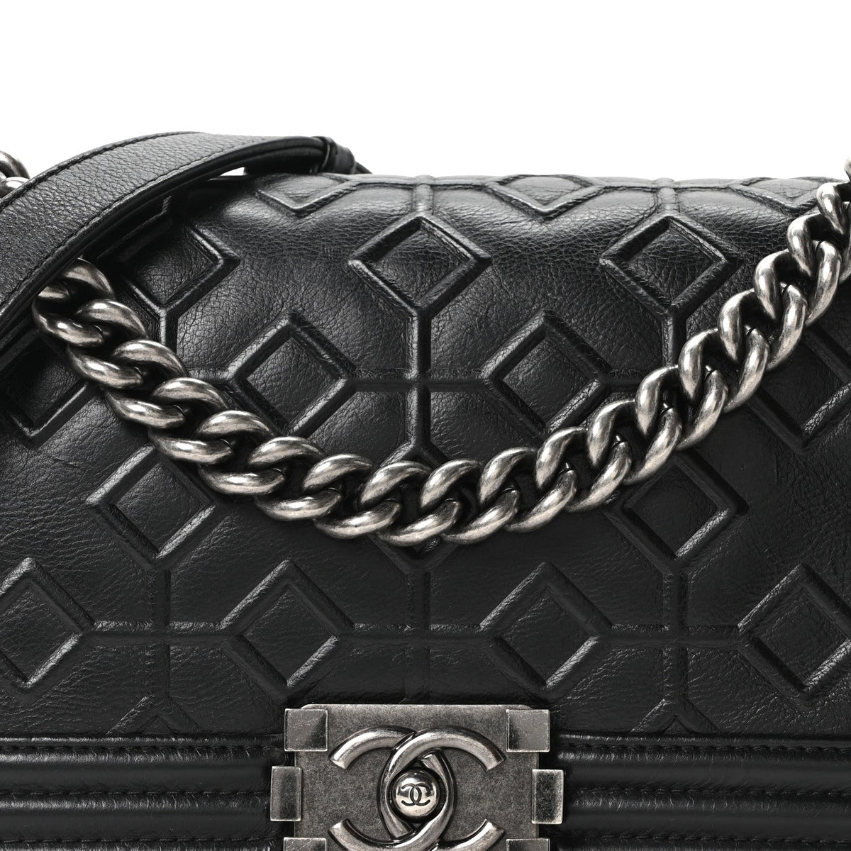 Calfskin Crystal Embossed Medium Boy Flap Black