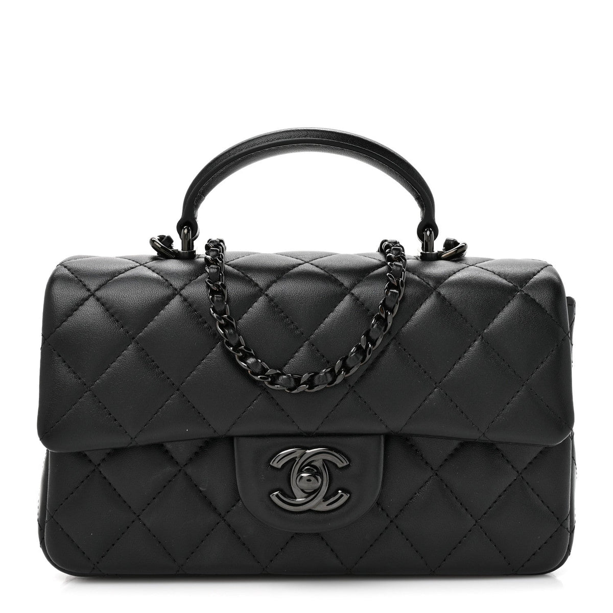 Lambskin Quilted Mini Top Handle Rectangular Flap So Black