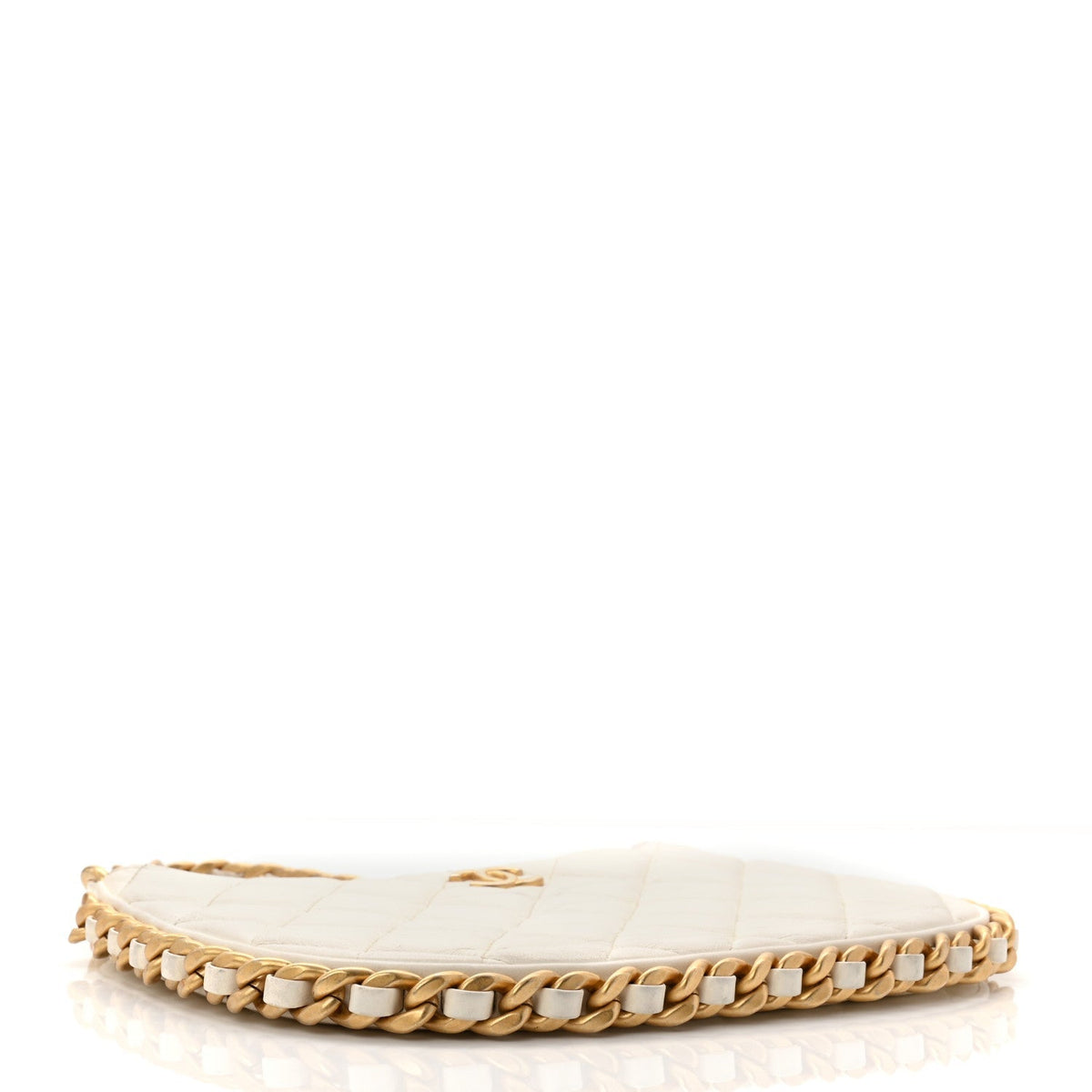Shiny Crumpled Lambskin Quilted Trendy Chain Around Hobo White