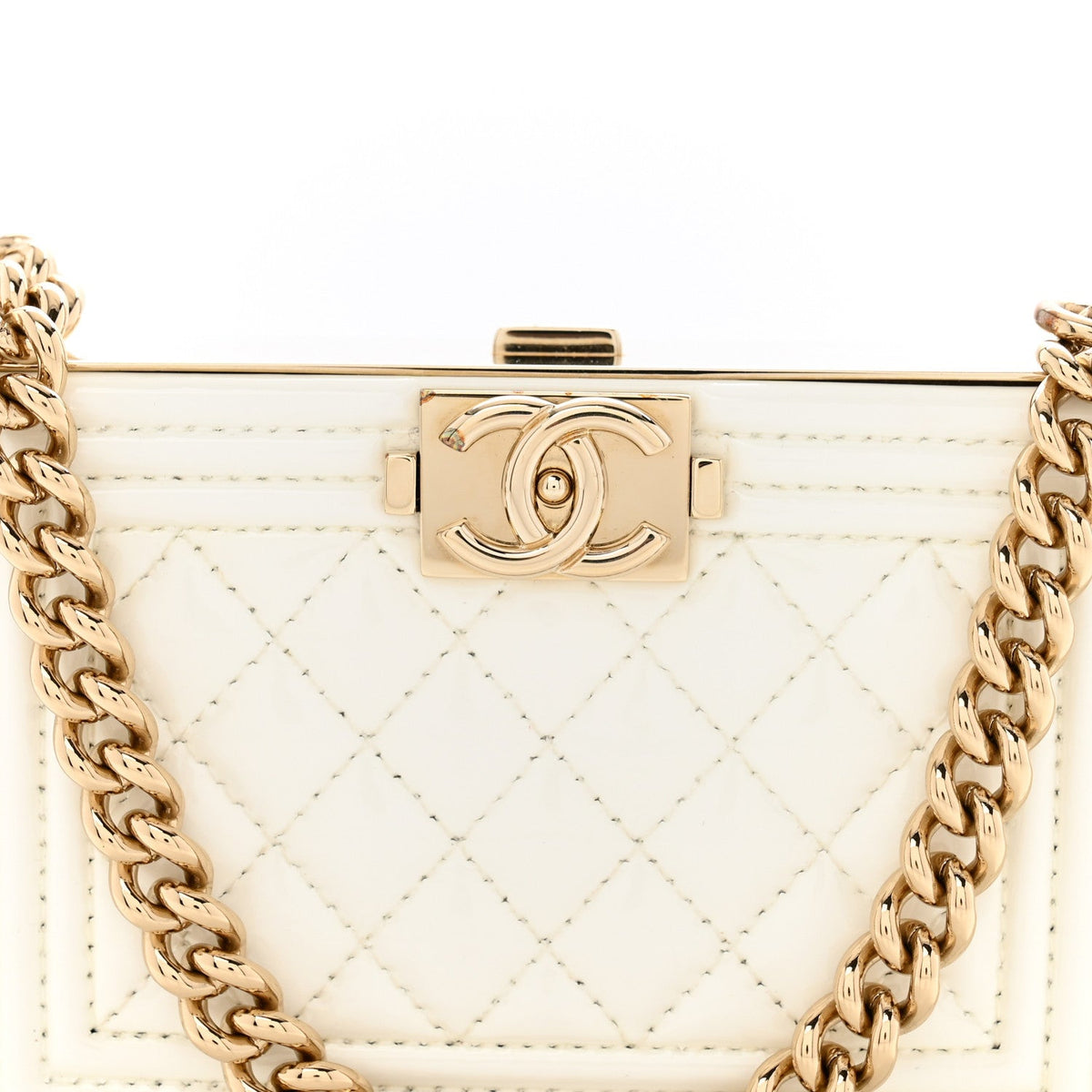 Patent Calfskin Boy Minaudiere White