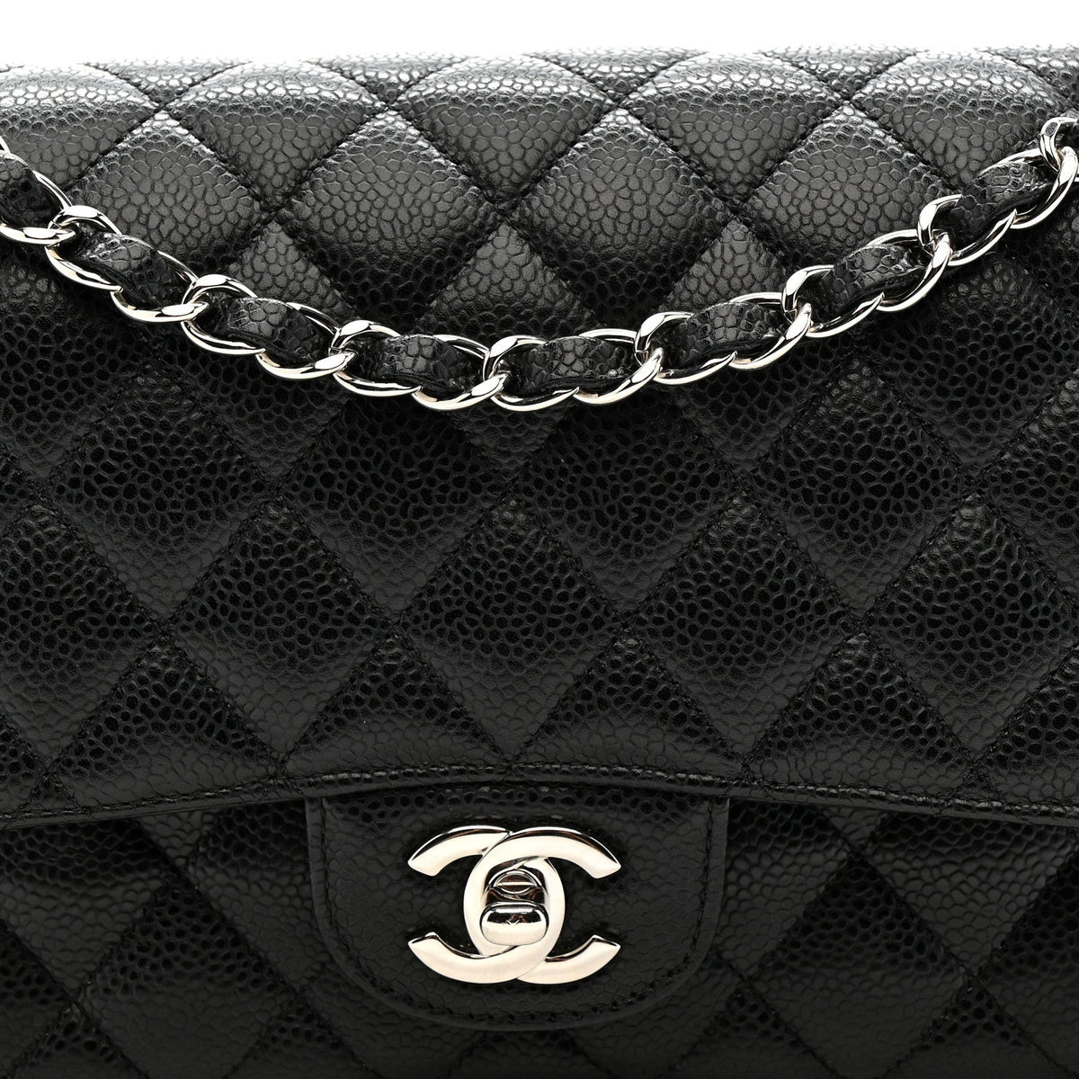 Caviar Quilted Medium Double Flap Black