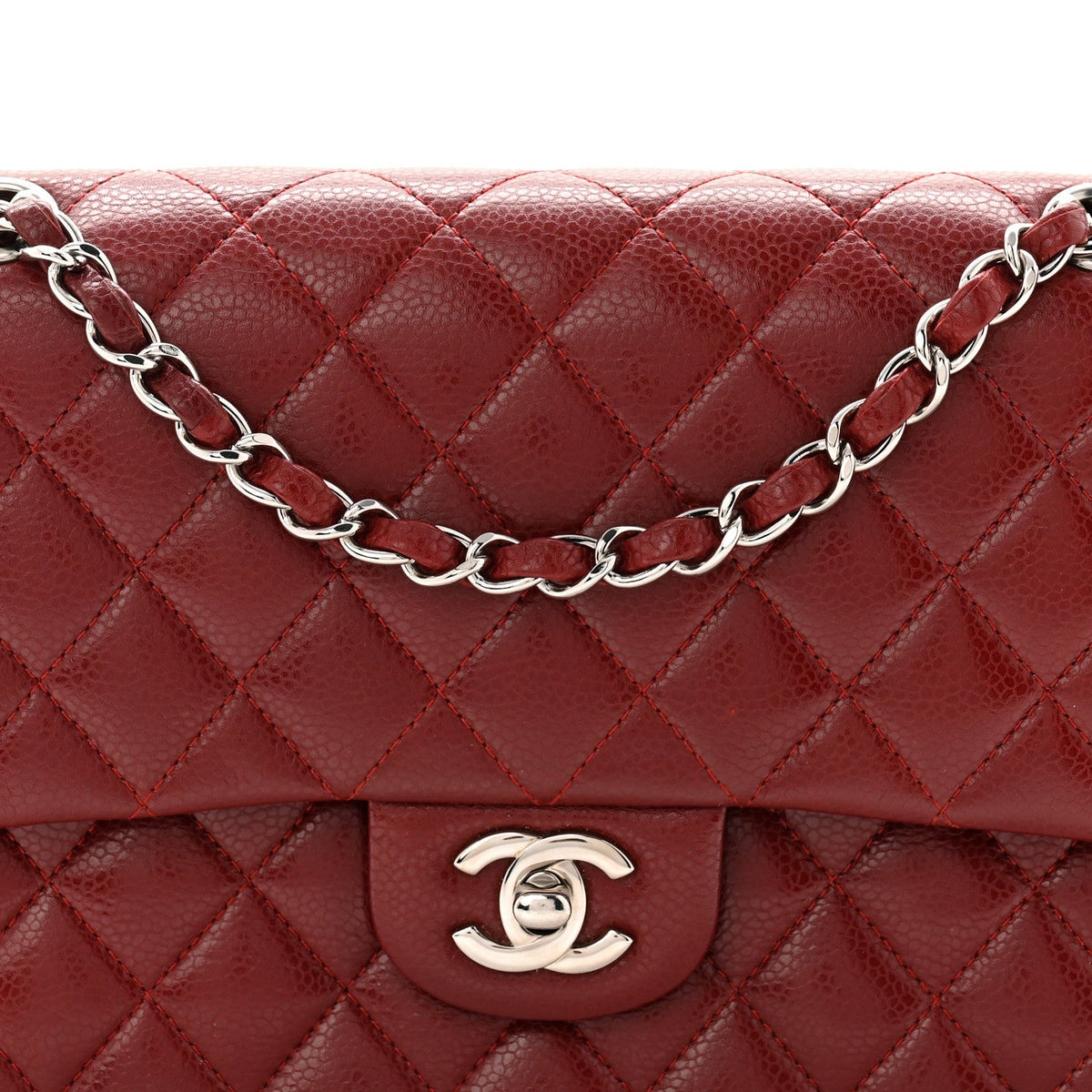 Caviar Quilted Medium Double Flap Burgundy