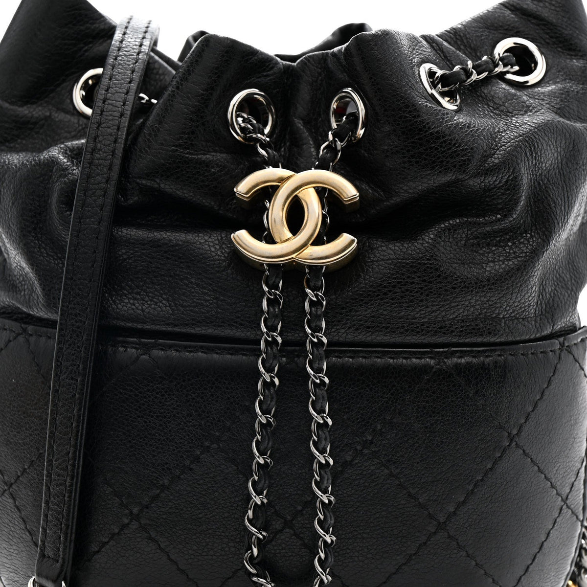 Calfskin Quilted Small Gabrielle Bucket Black