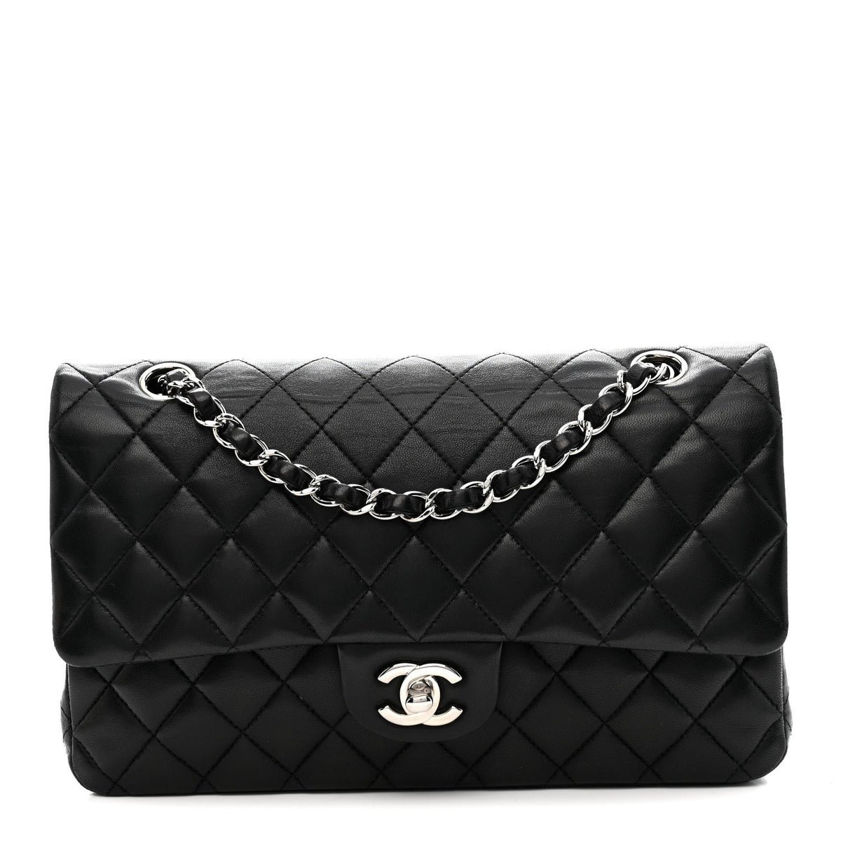 Lambskin Quilted Medium Double Flap Black