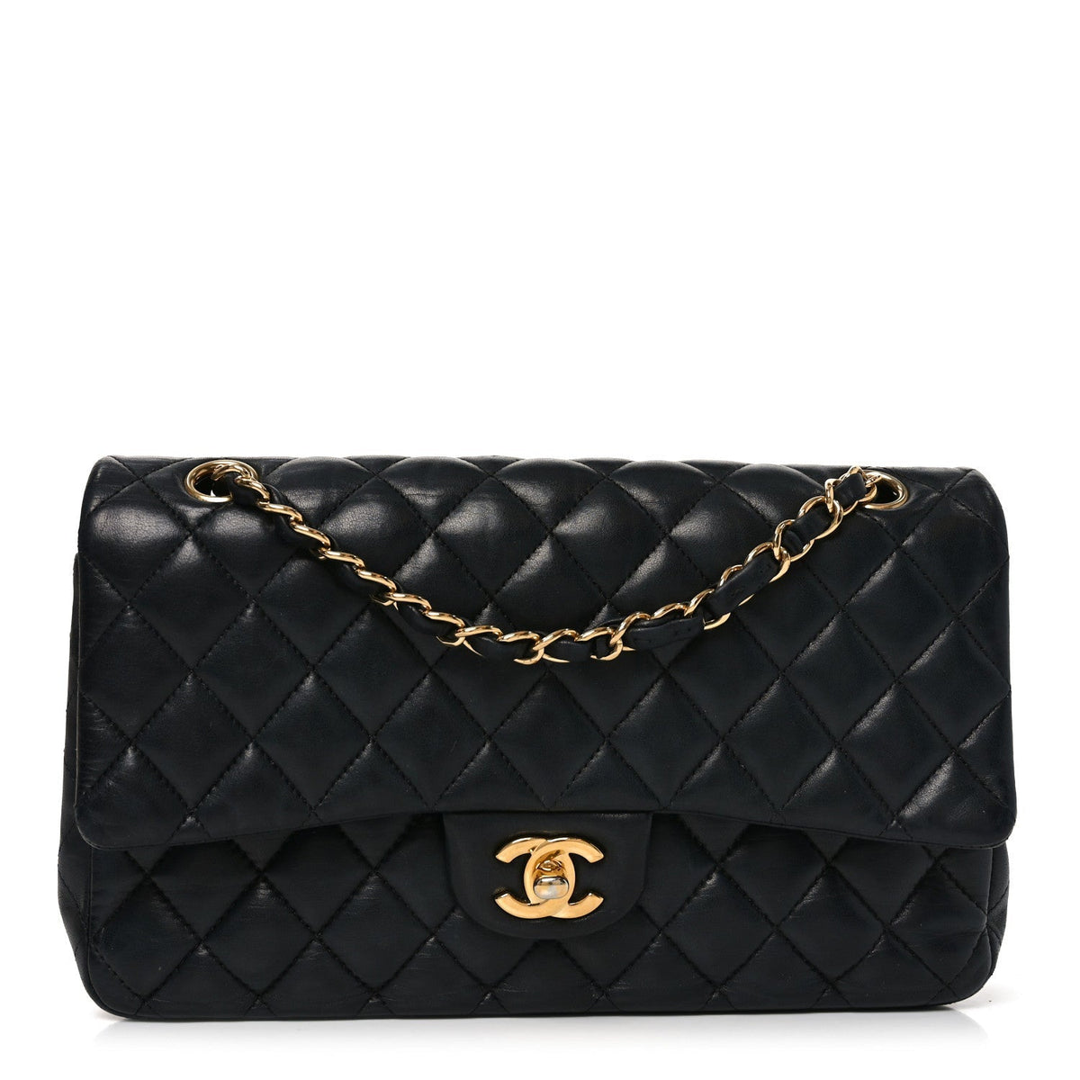 Lambskin Quilted Medium Double Flap Black