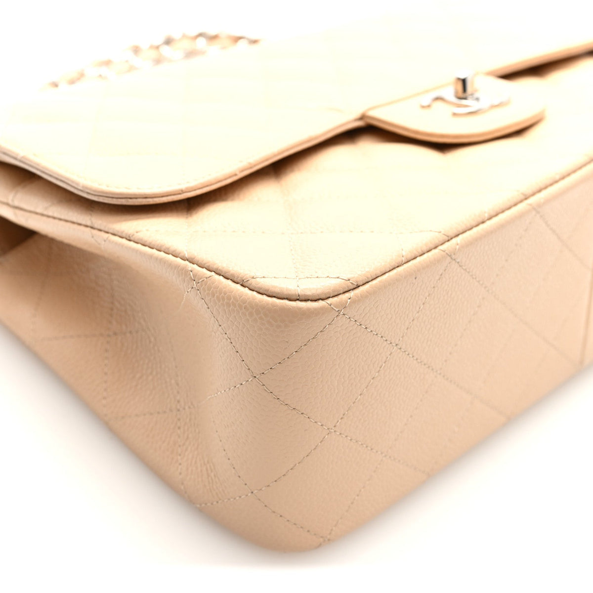 Caviar Quilted Jumbo Double Flap Beige