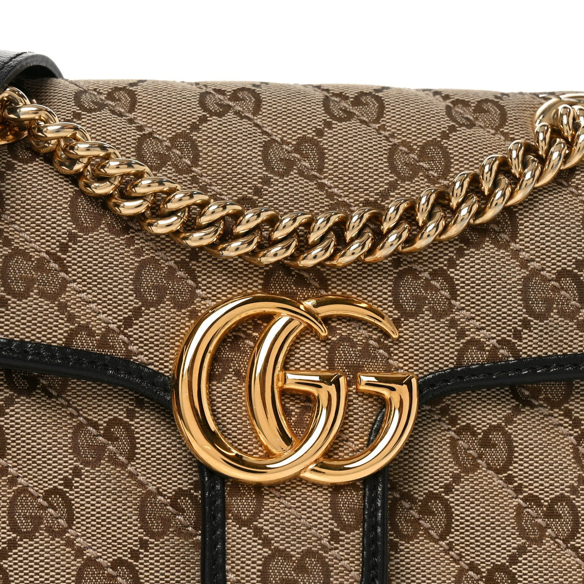 Monogram Matelasse Diagonal Mini GG Marmont Shoulder Bag Beige Black