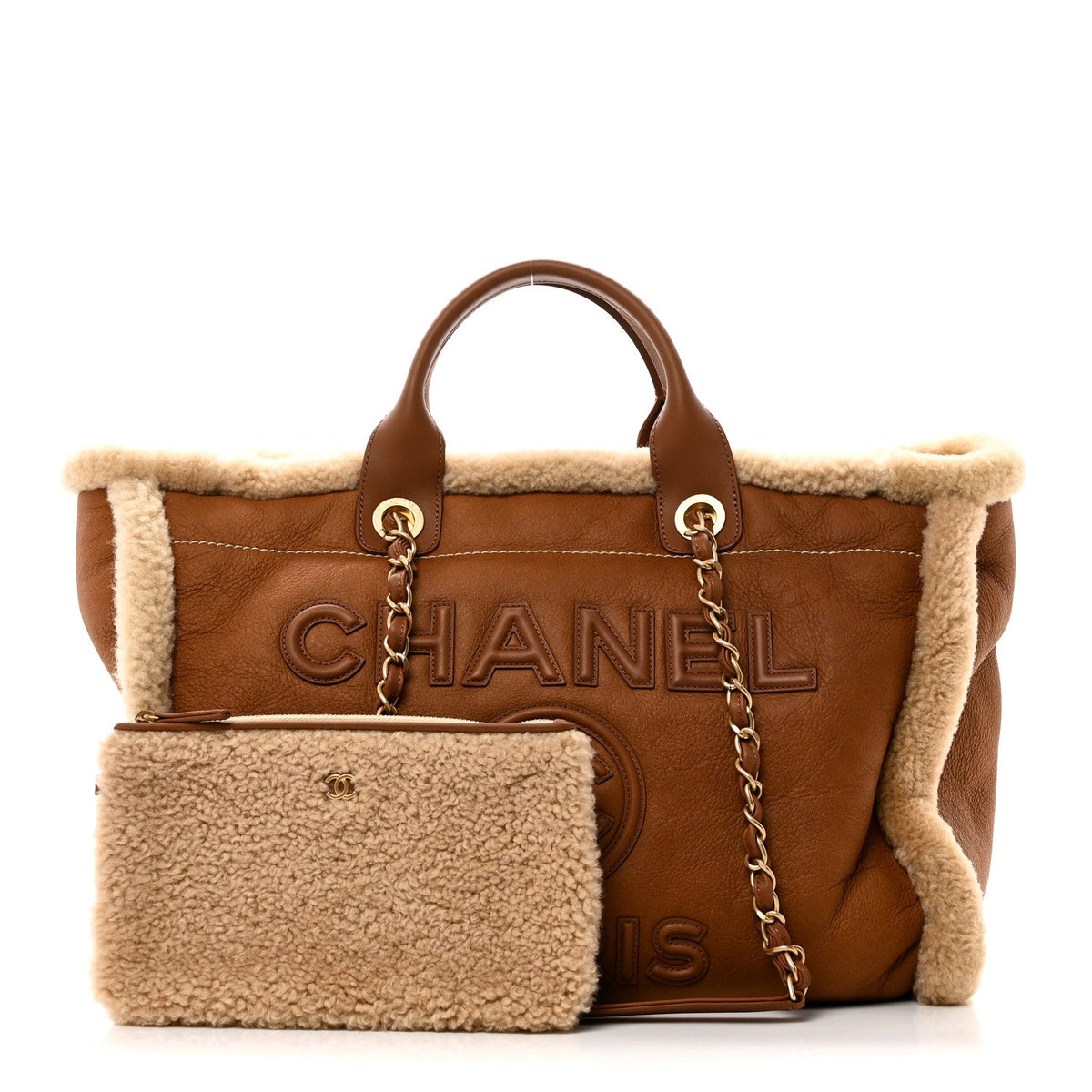 Lambskin Shearling Medium Deauville Tote Brown