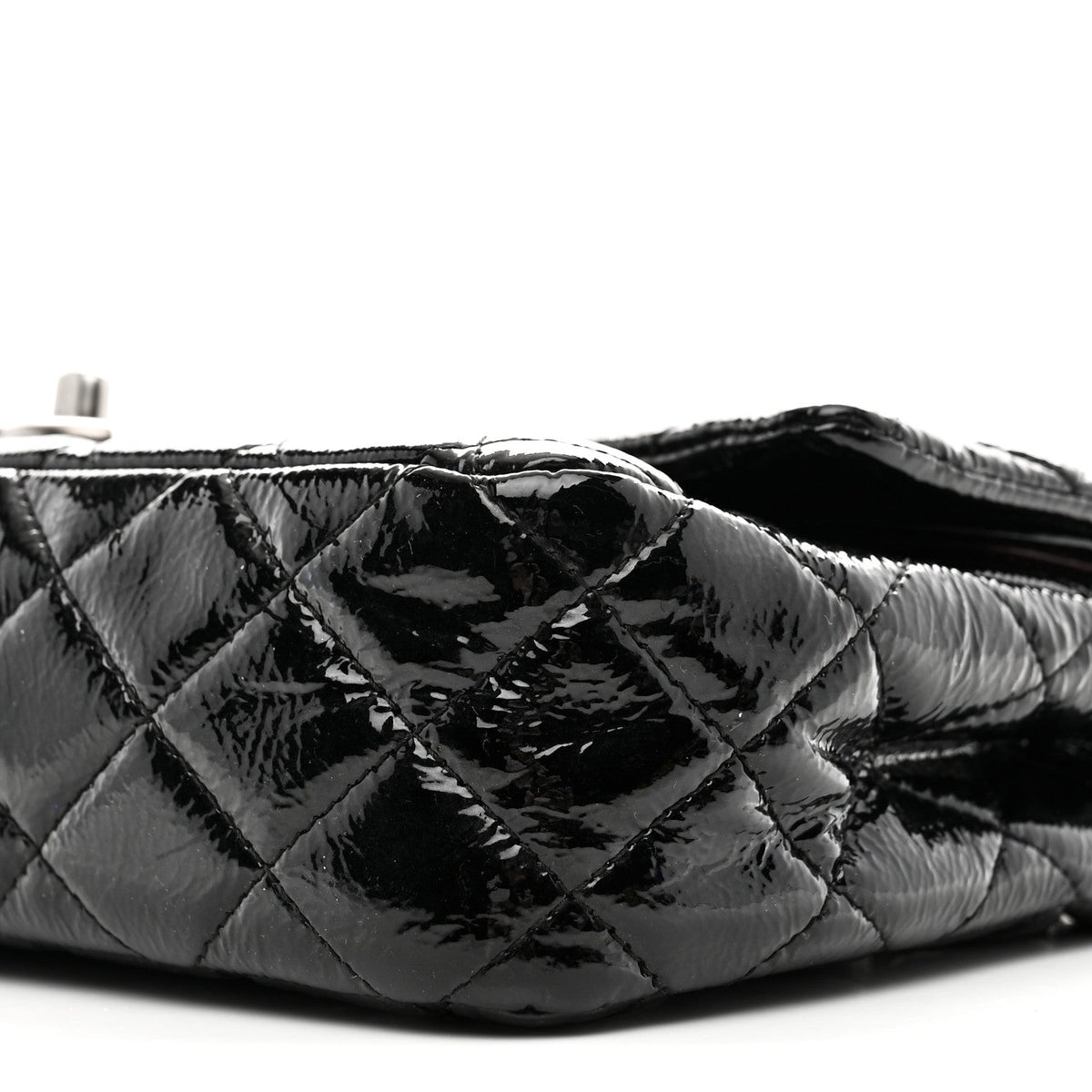 Distressed Patent Quilted Medium Double Flap Black