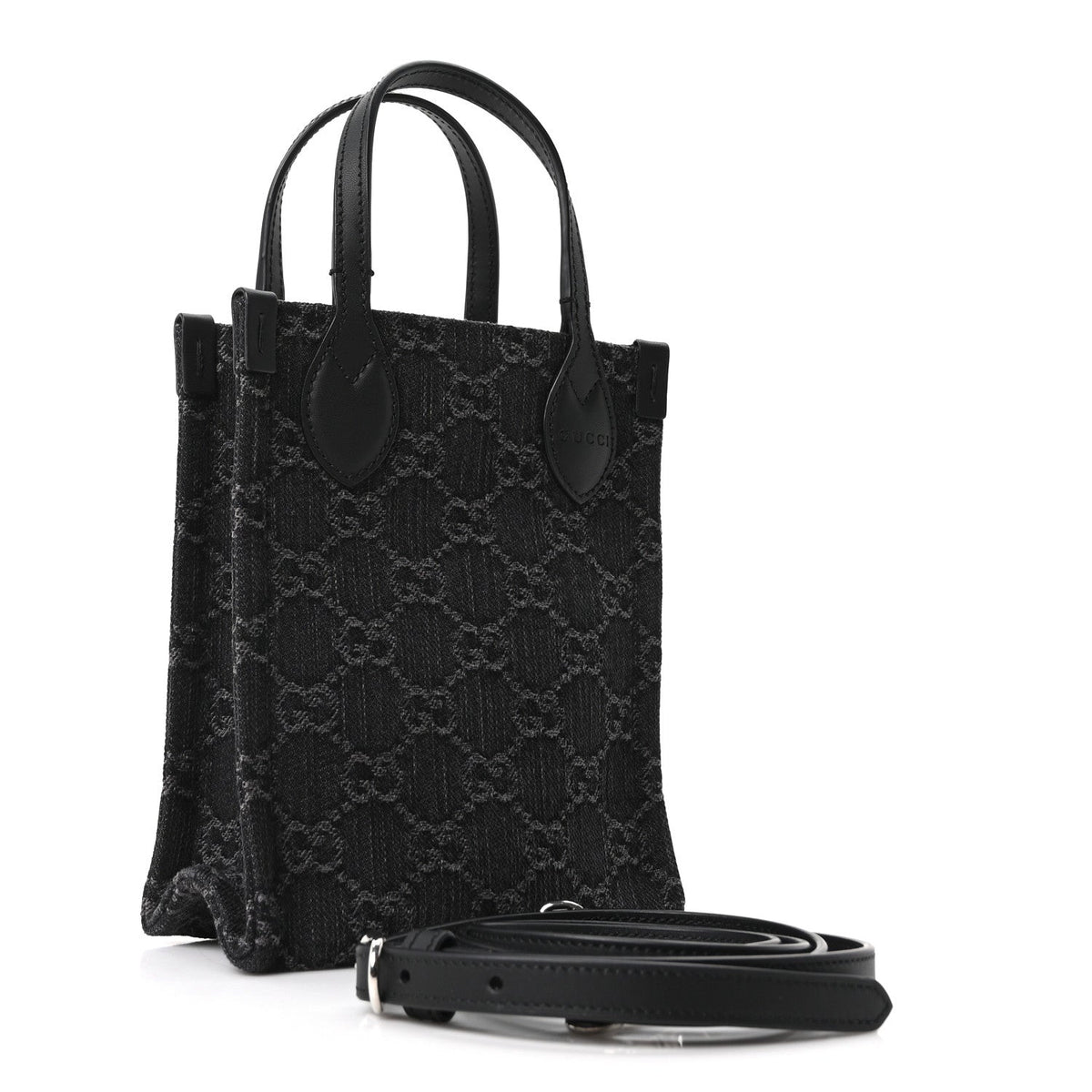 Denim GG Monogram Dollar Calfskin Mini Ophidia Tote Black Grey