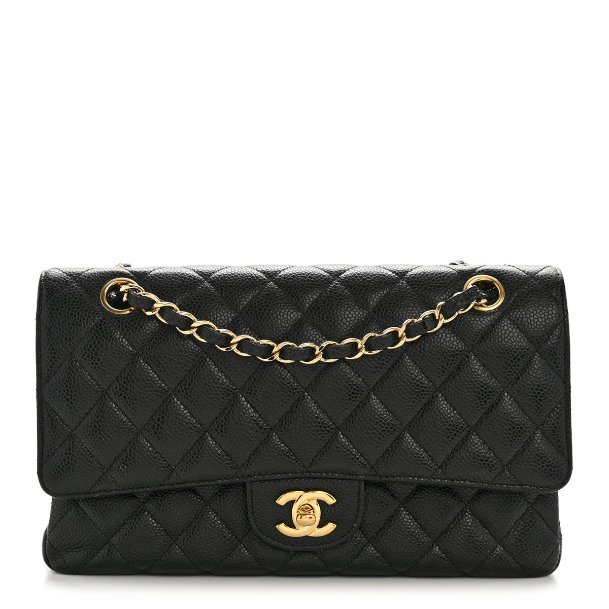 Caviar Quilted Medium Double Flap Black