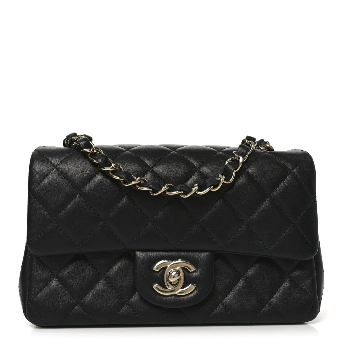 Lambskin Quilted Mini Rectangular Flap Black