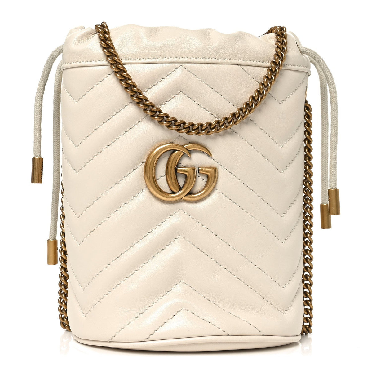 Calfskin Matelasse Mini GG Marmont 2.0 Bucket Bag White