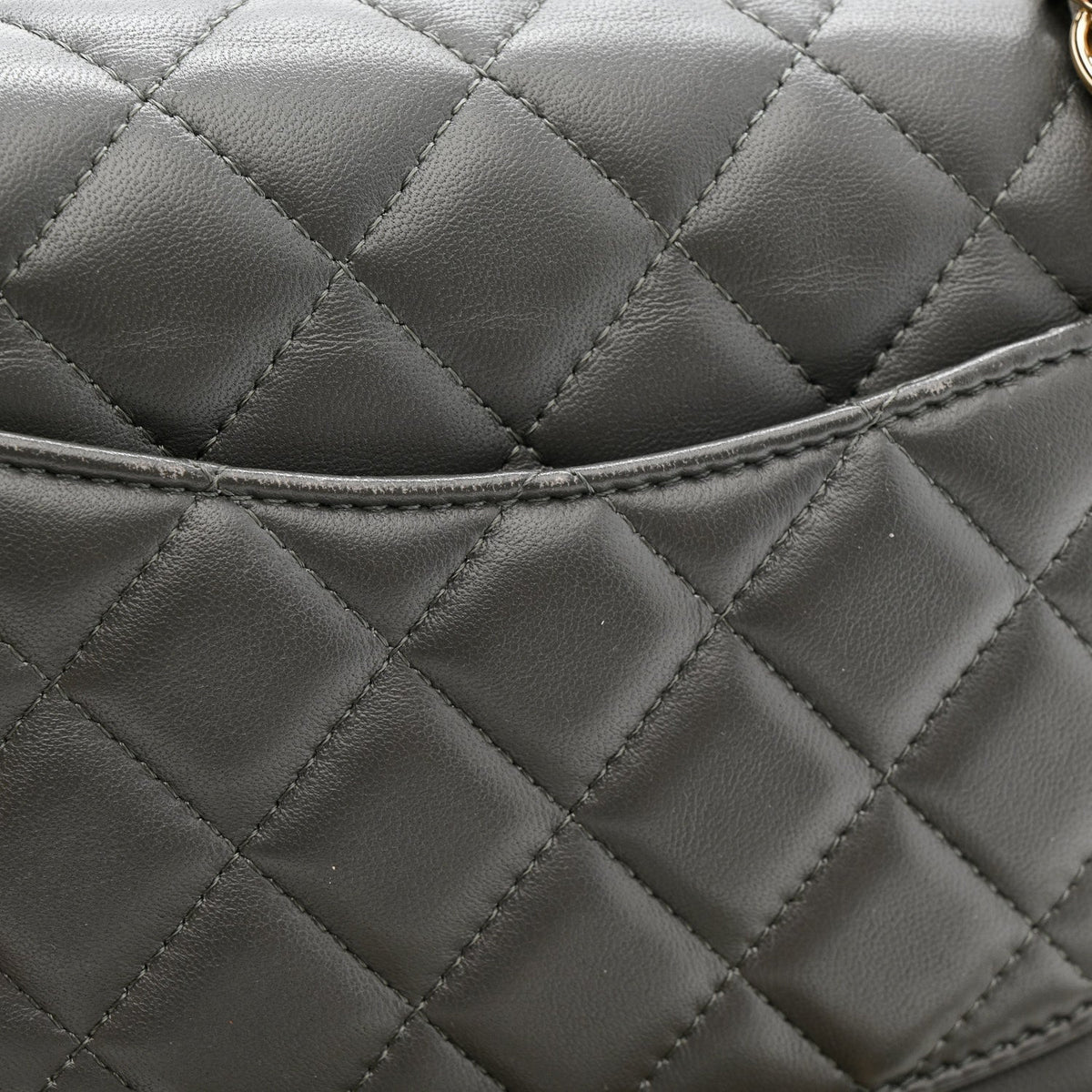 Lambskin Quilted Mini Rectangular Flap Dark Grey