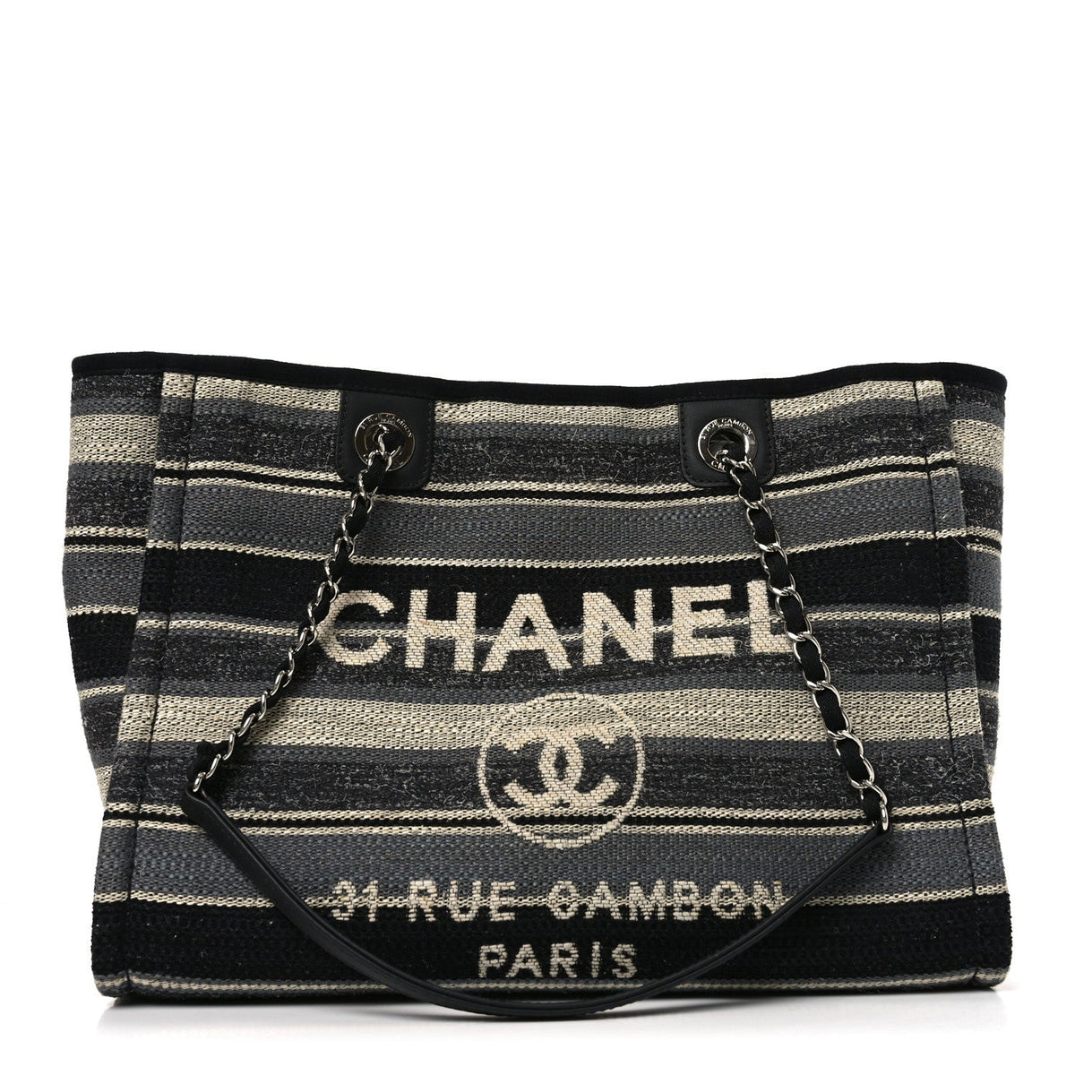 Striped Canvas Small Deauville Tote Dark Grey