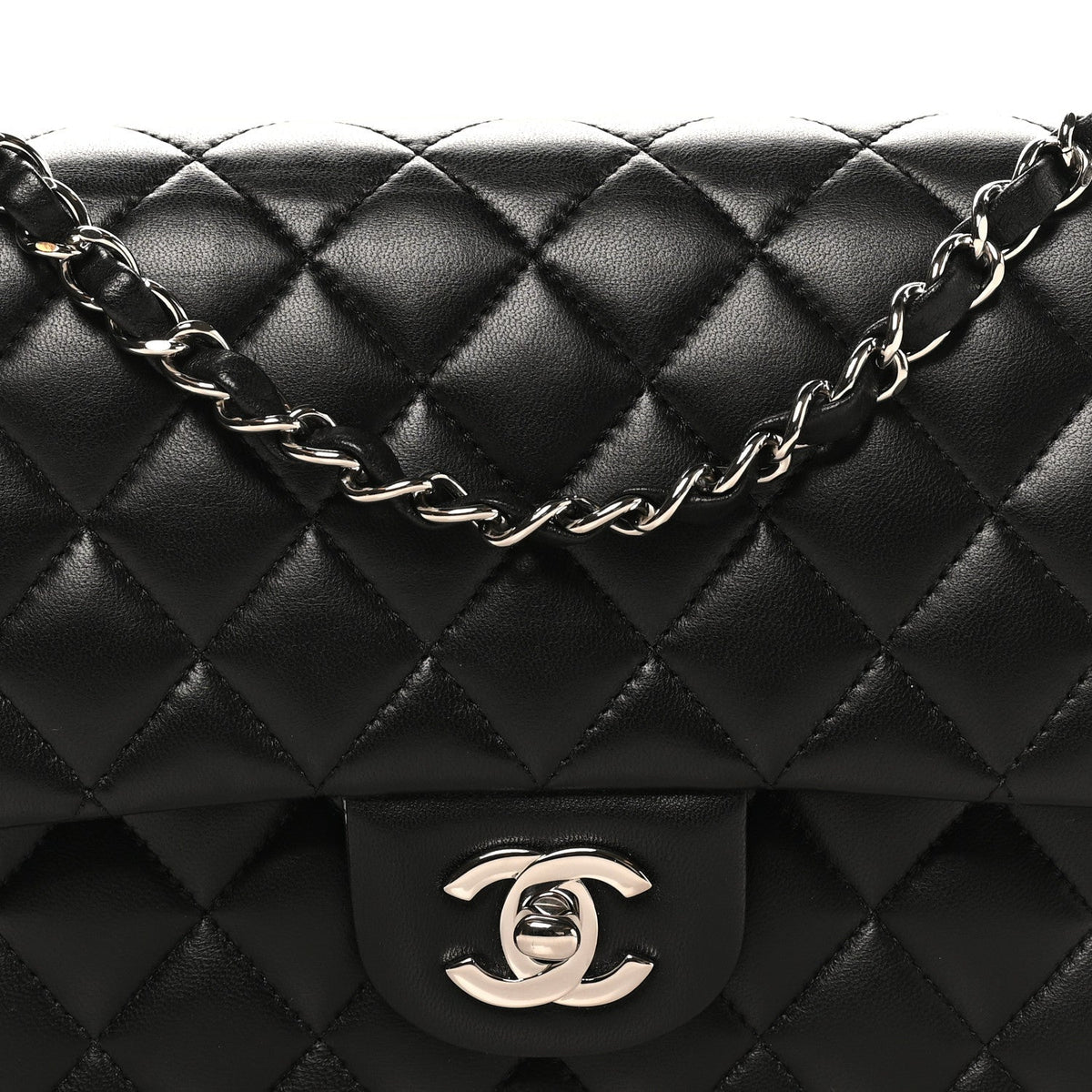 Lambskin Quilted Medium Double Flap Black