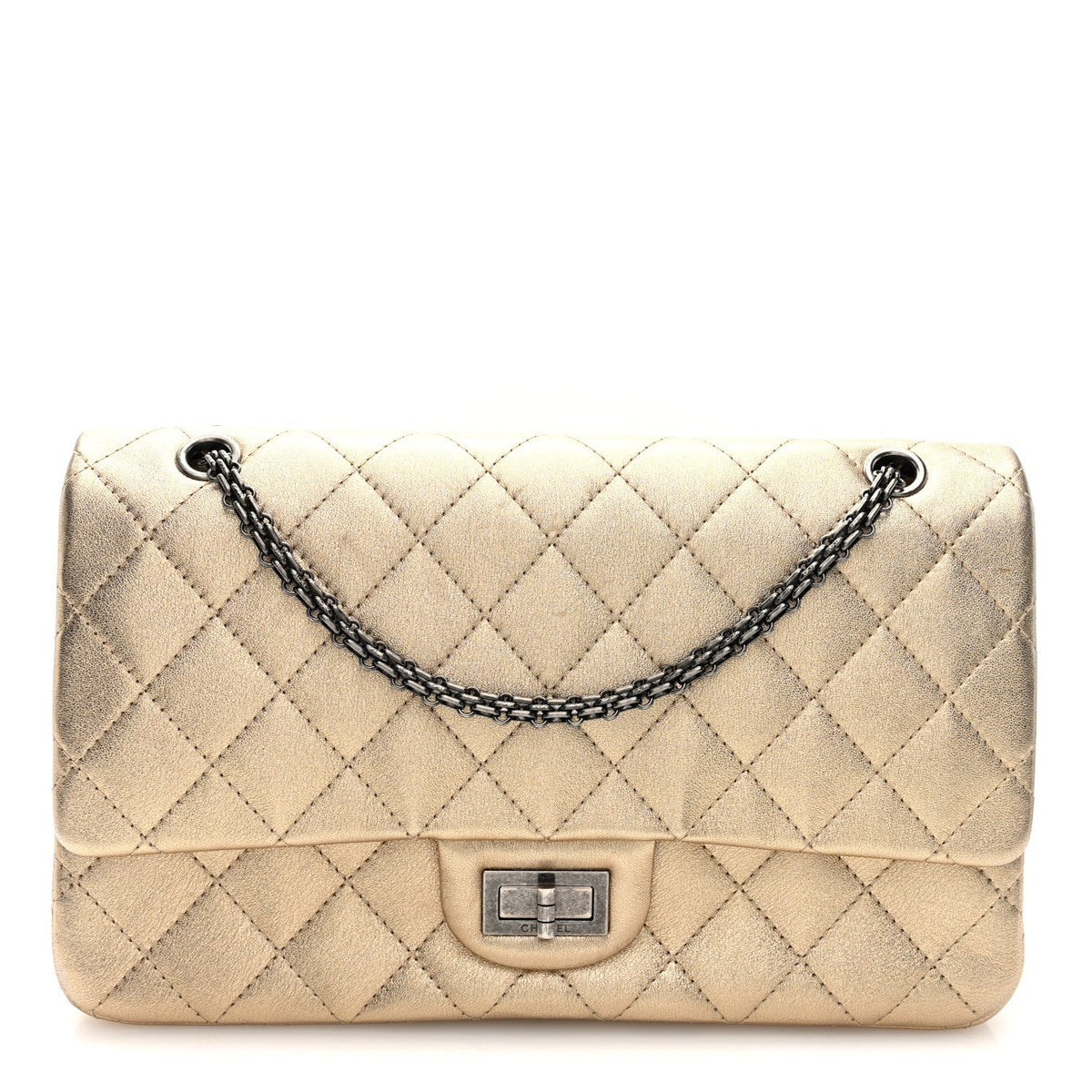 Metallic Aged Calfskin Quilted 2.55 Reissue 227 Flap Pale Gold