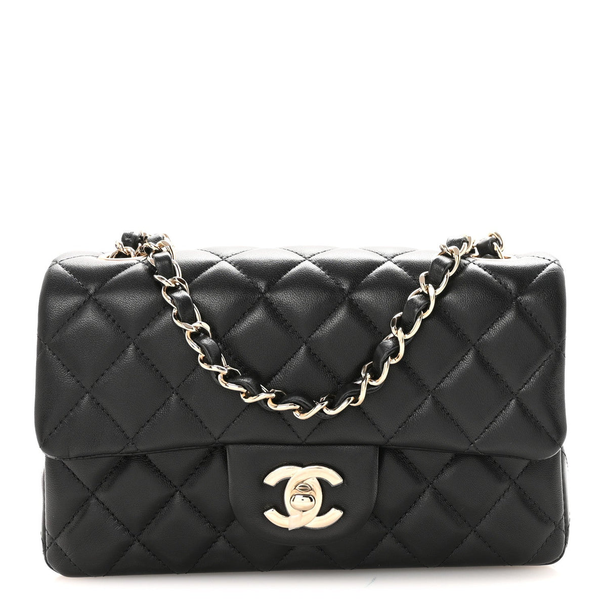 Lambskin Quilted Mini Rectangular Flap Black