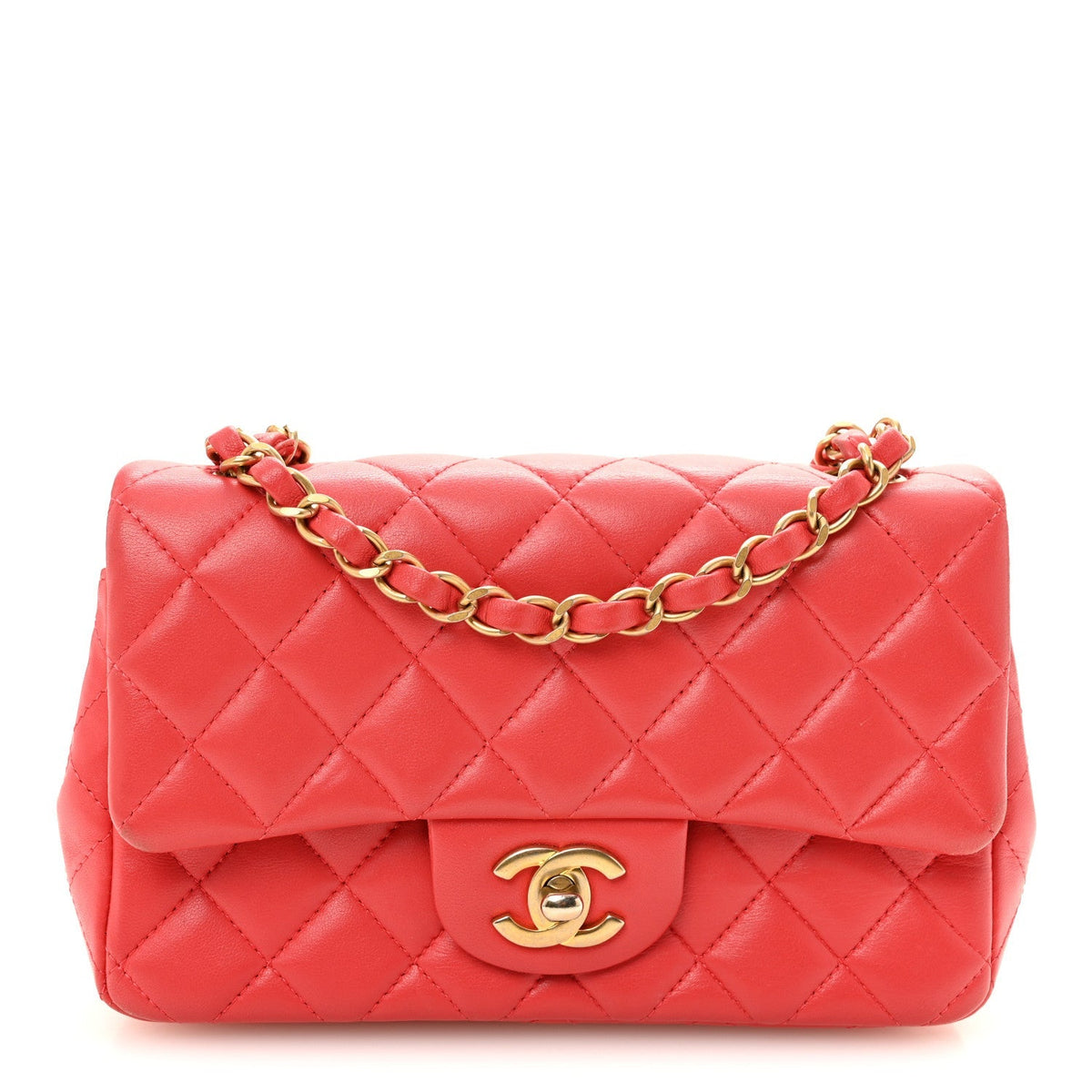 Lambskin Quilted Mini Rectangular Flap Red