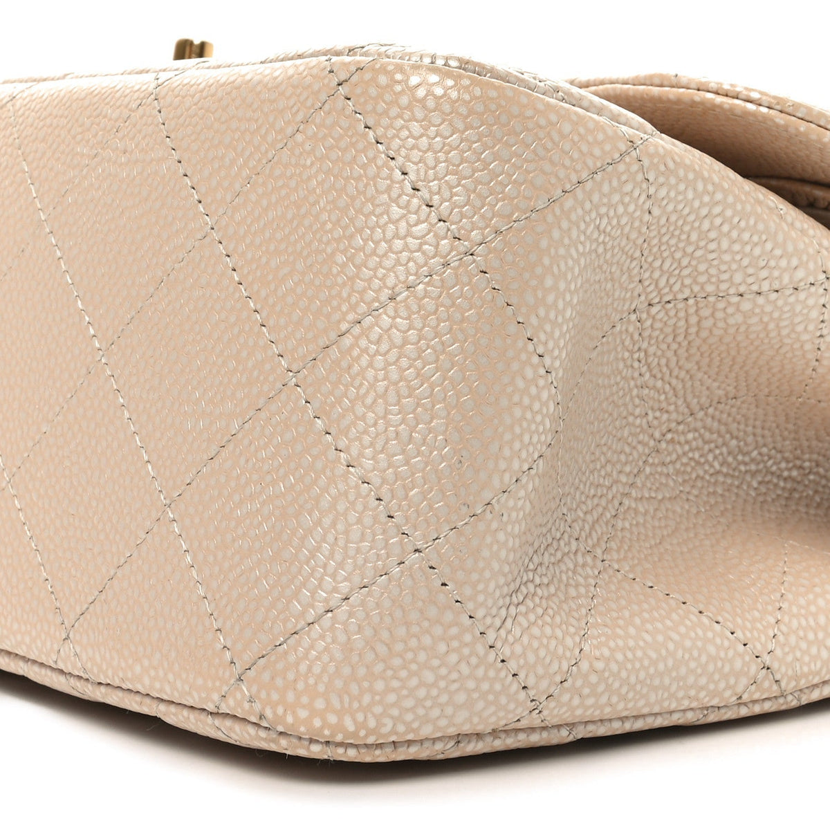 Iridescent Caviar Quilted Jumbo Double Flap Beige